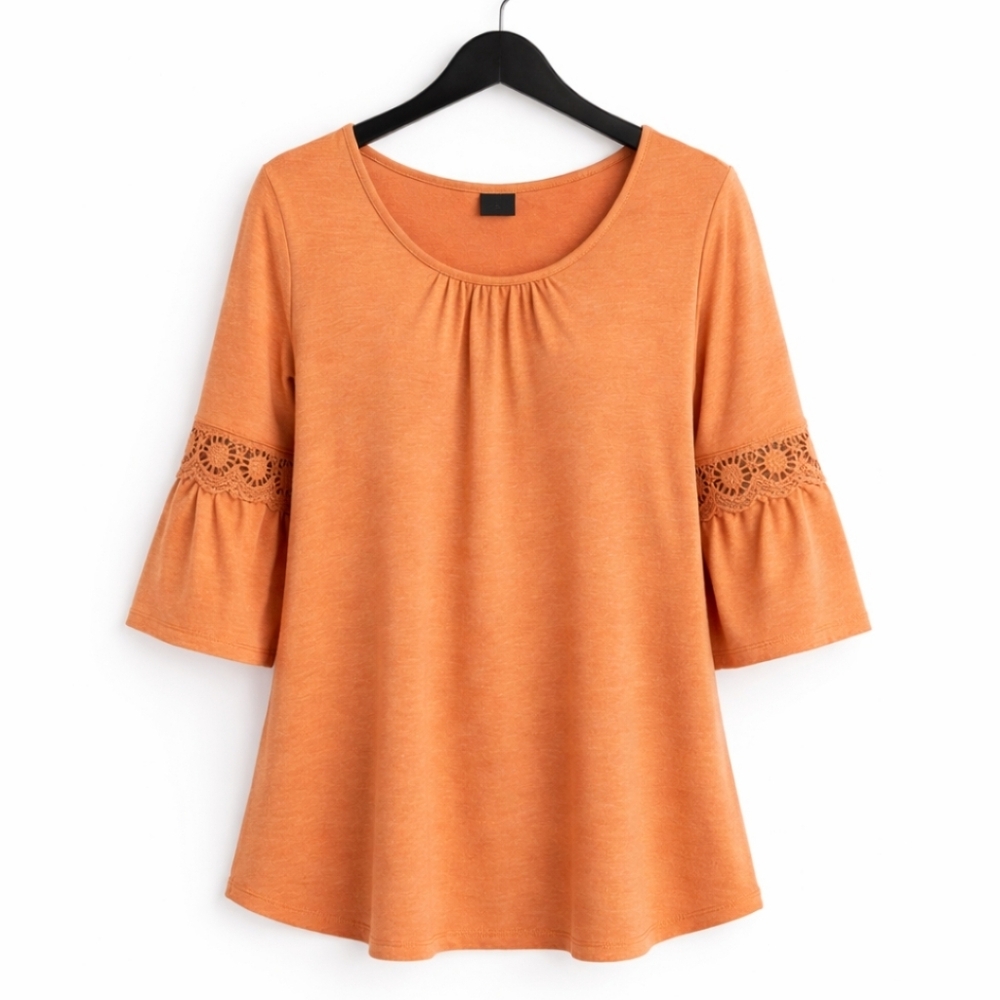 Rue 21 Coral Babydoll Peasant Bohemian Gypsy Blouse Sz Lg